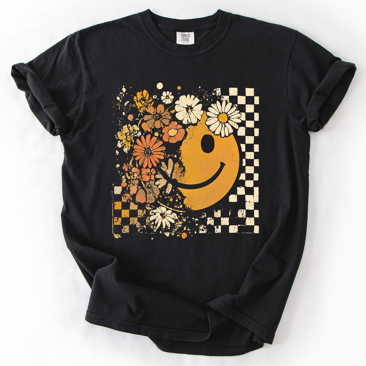 Retro Smiley, Halloween, Autumn, Fall, Flowers, Comfort Colors T-Shirt