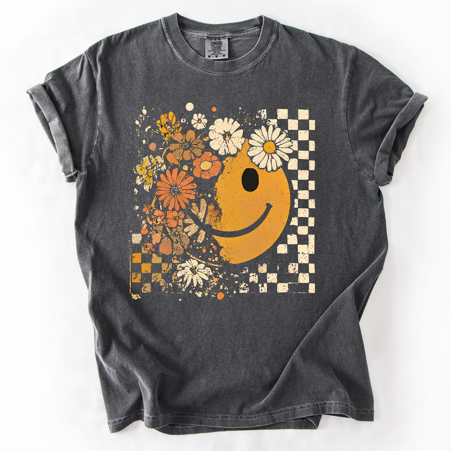 Retro Smiley, Halloween, Autumn, Fall, Flowers, Comfort Colors T-Shirt