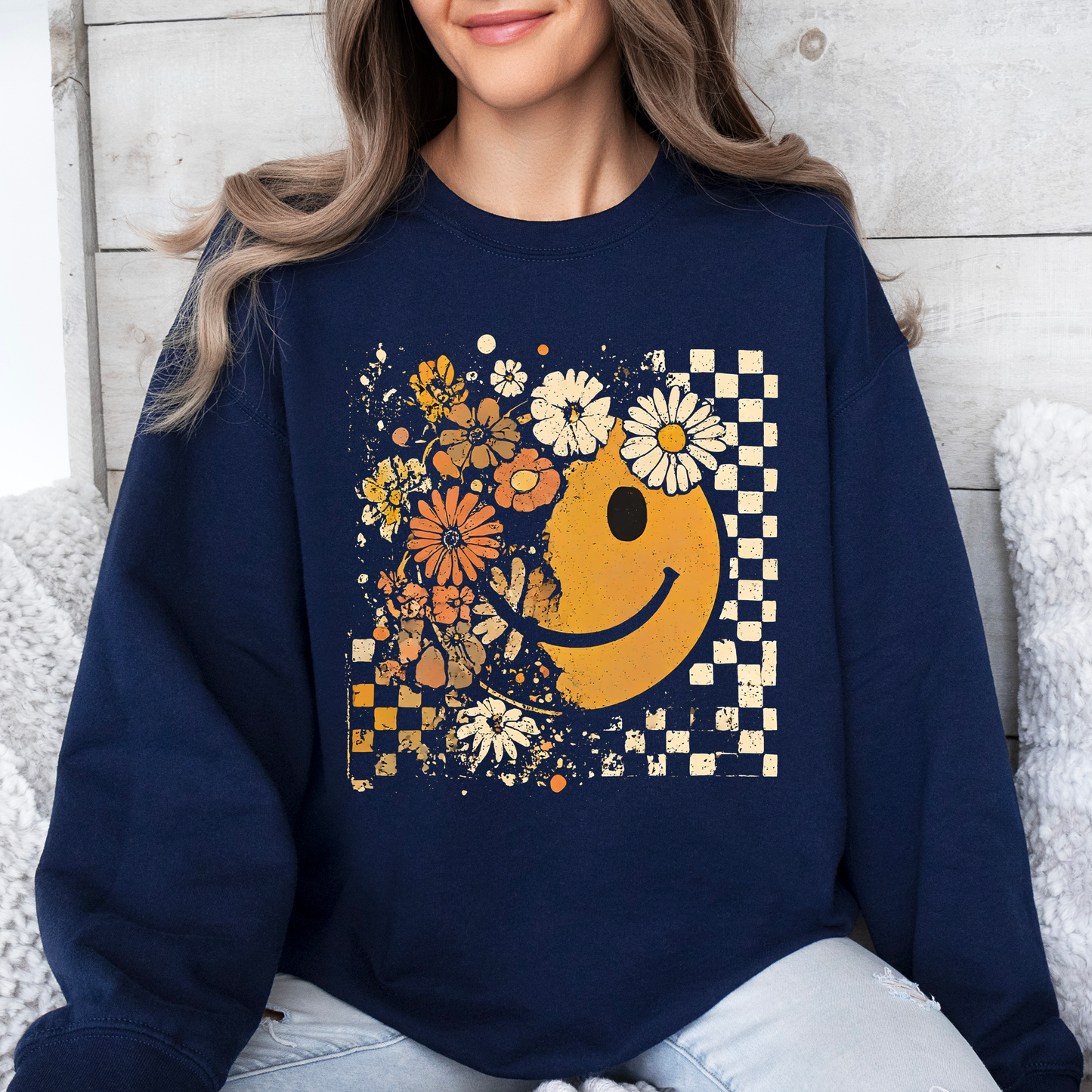 Retro Smiley, Halloween, Autumn, Fall, Flowers Sweatshirt