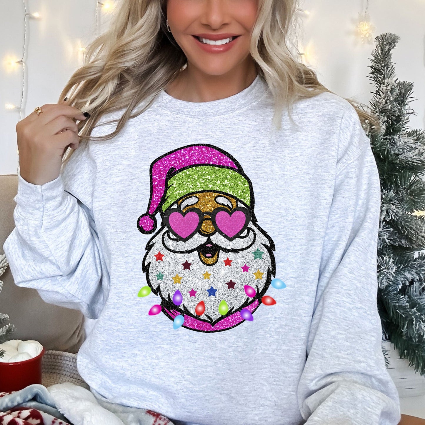 Retro Sparkly Santa, Glitter Effect, Christmas Sweatshirt
