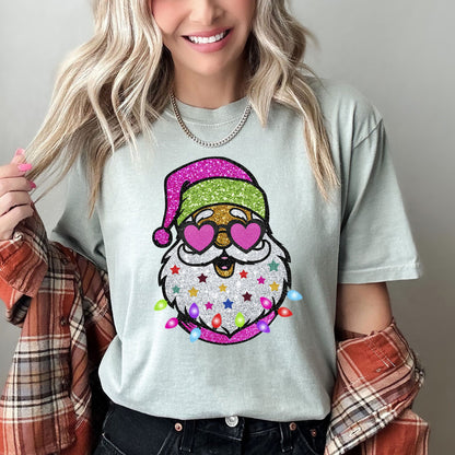 Retro Sparkly Santa, Glitter Effect, Christmas, Comfort Colors Tshirt