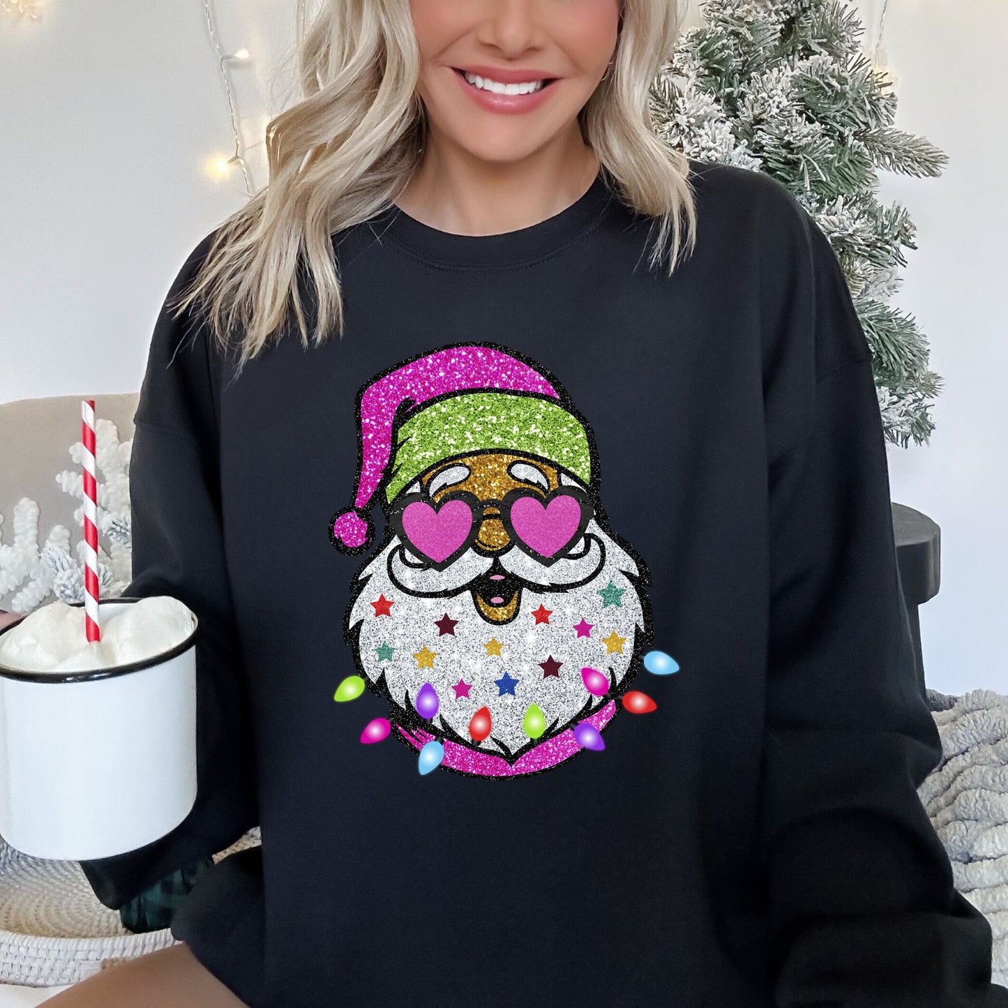 Retro Sparkly Santa, Glitter Effect, Christmas Sweatshirt