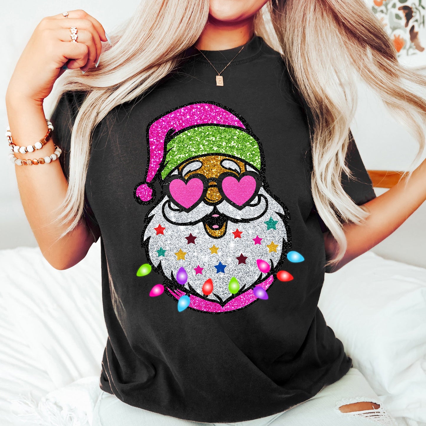Retro Sparkly Santa, Glitter Effect, Christmas, Comfort Colors Tshirt