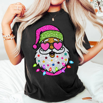Retro Sparkly Santa, Glitter Effect, Christmas, Comfort Colors Tshirt