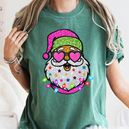 Retro Sparkly Santa, Glitter Effect, Christmas, Comfort Colors Tshirt