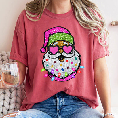 Retro Sparkly Santa, Glitter Effect, Christmas, Comfort Colors Tshirt