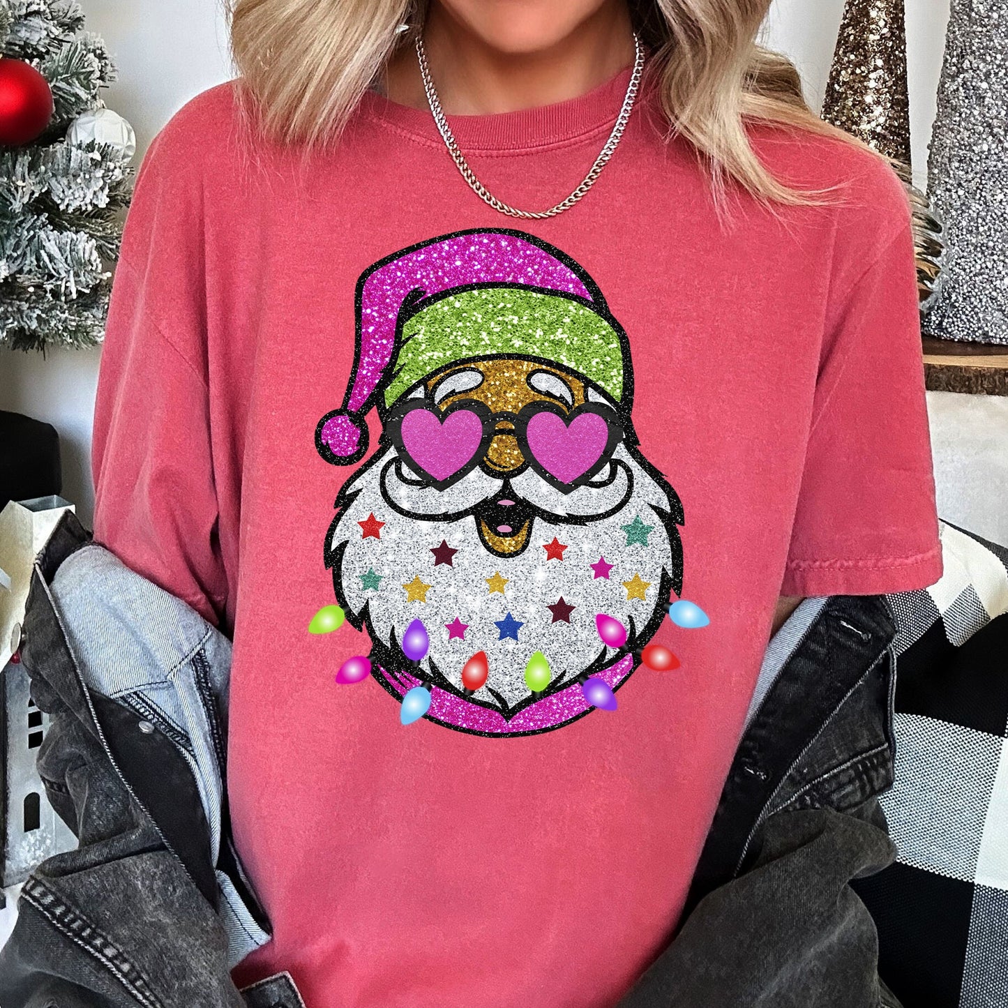 Retro Sparkly Santa, Glitter Effect, Christmas, Comfort Colors Tshirt