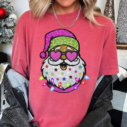 Retro Sparkly Santa, Glitter Effect, Christmas, Comfort Colors Tshirt