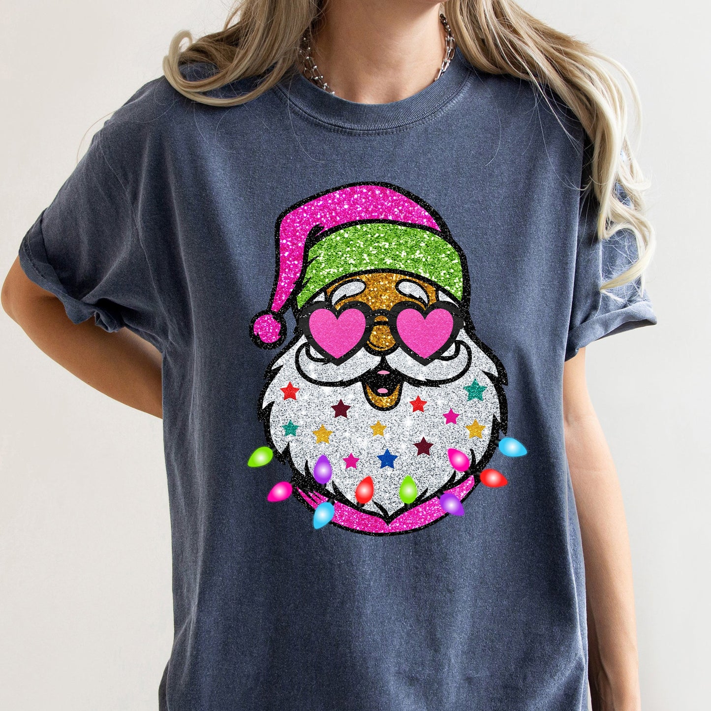 Retro Sparkly Santa, Glitter Effect, Christmas, Comfort Colors Tshirt