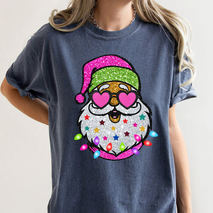 Retro Sparkly Santa, Glitter Effect, Christmas, Comfort Colors Tshirt