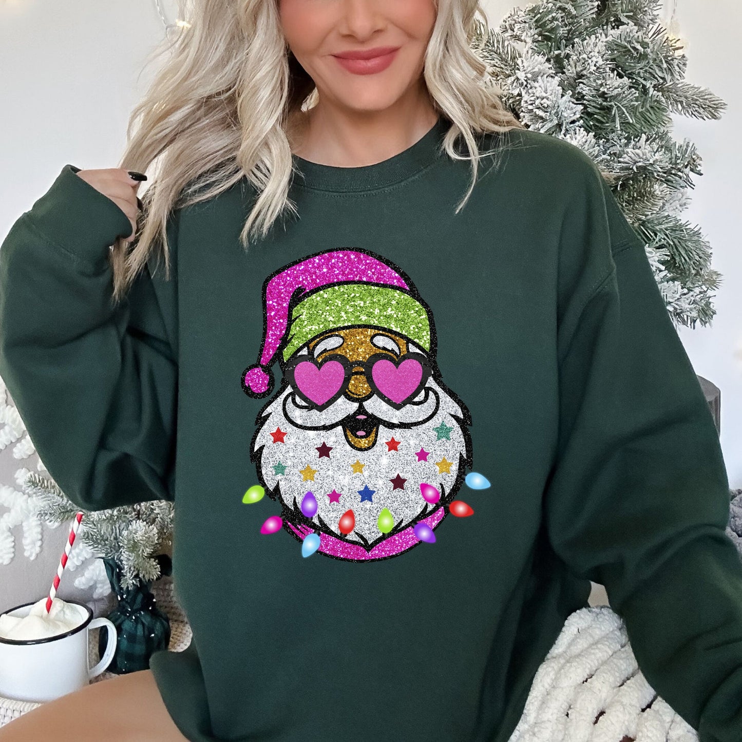 Retro Sparkly Santa, Glitter Effect, Christmas Sweatshirt