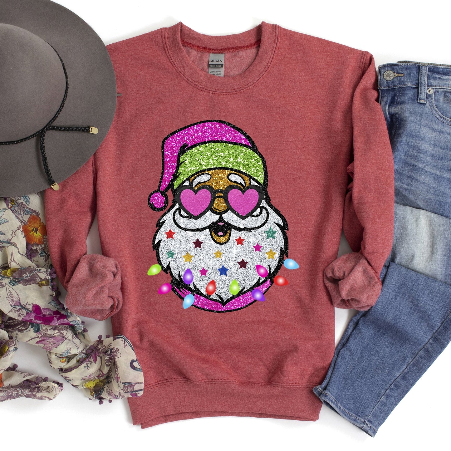 Retro Sparkly Santa, Glitter Effect, Christmas Sweatshirt