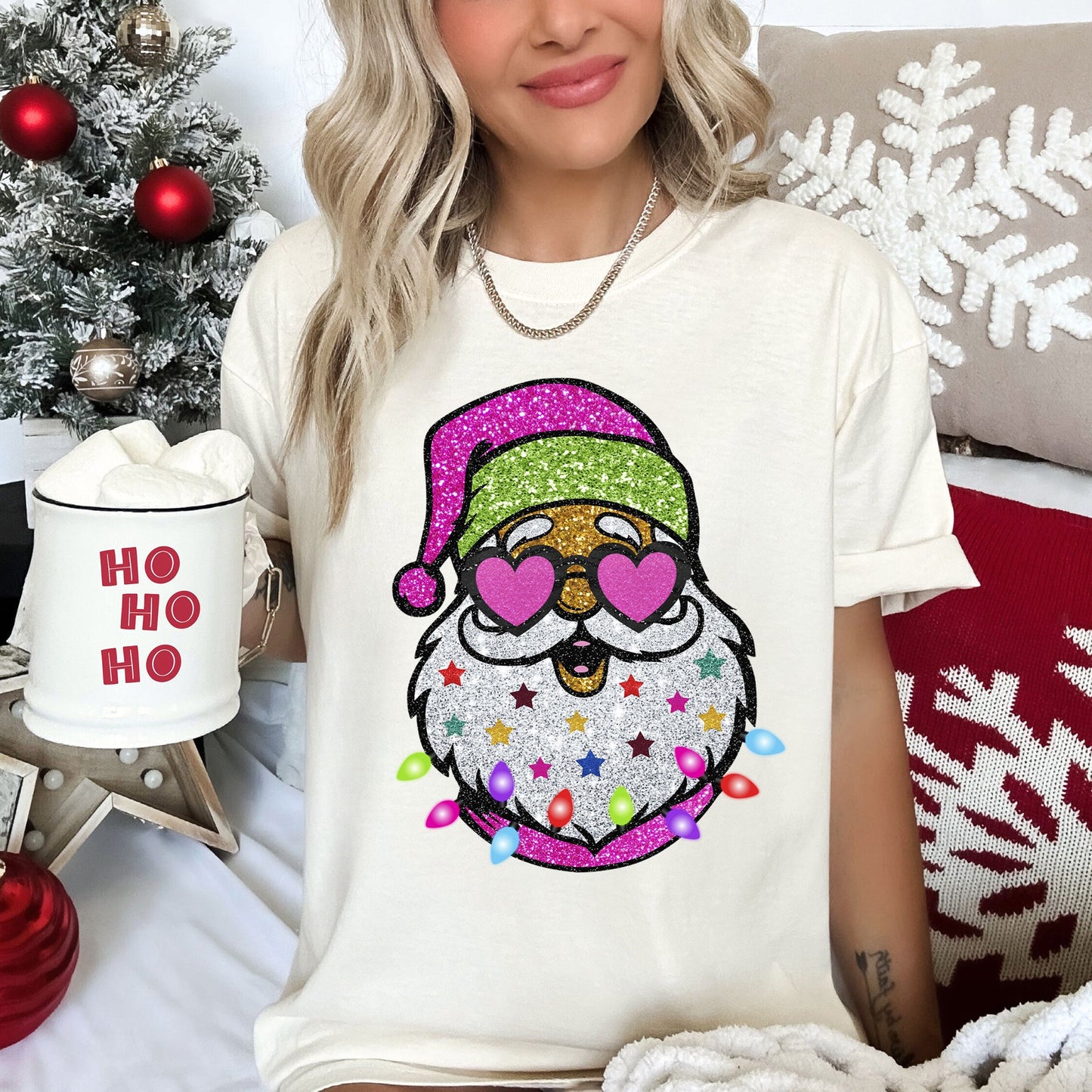 Retro Sparkly Santa, Glitter Effect, Christmas, Comfort Colors Tshirt