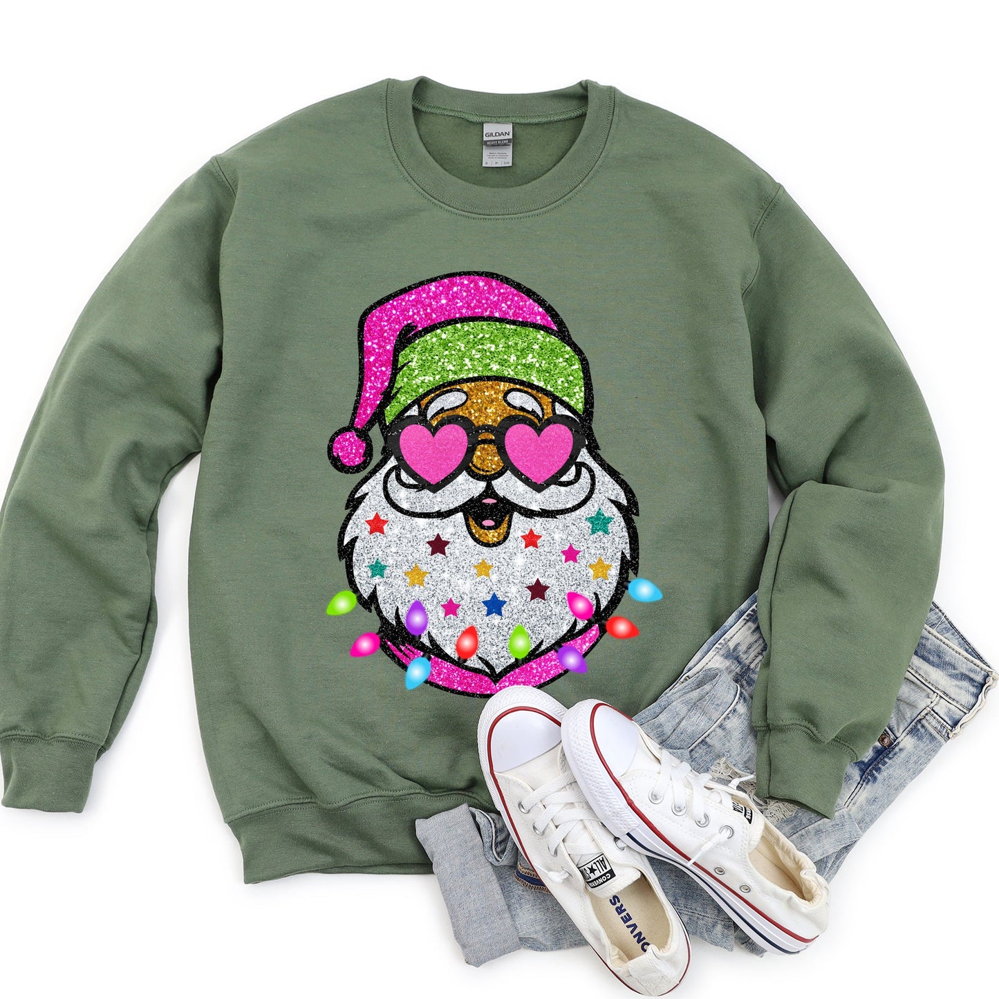 Retro Sparkly Santa, Glitter Effect, Christmas Sweatshirt