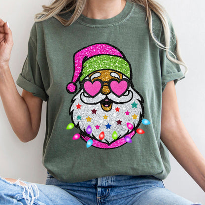 Retro Sparkly Santa, Glitter Effect, Christmas, Comfort Colors Tshirt