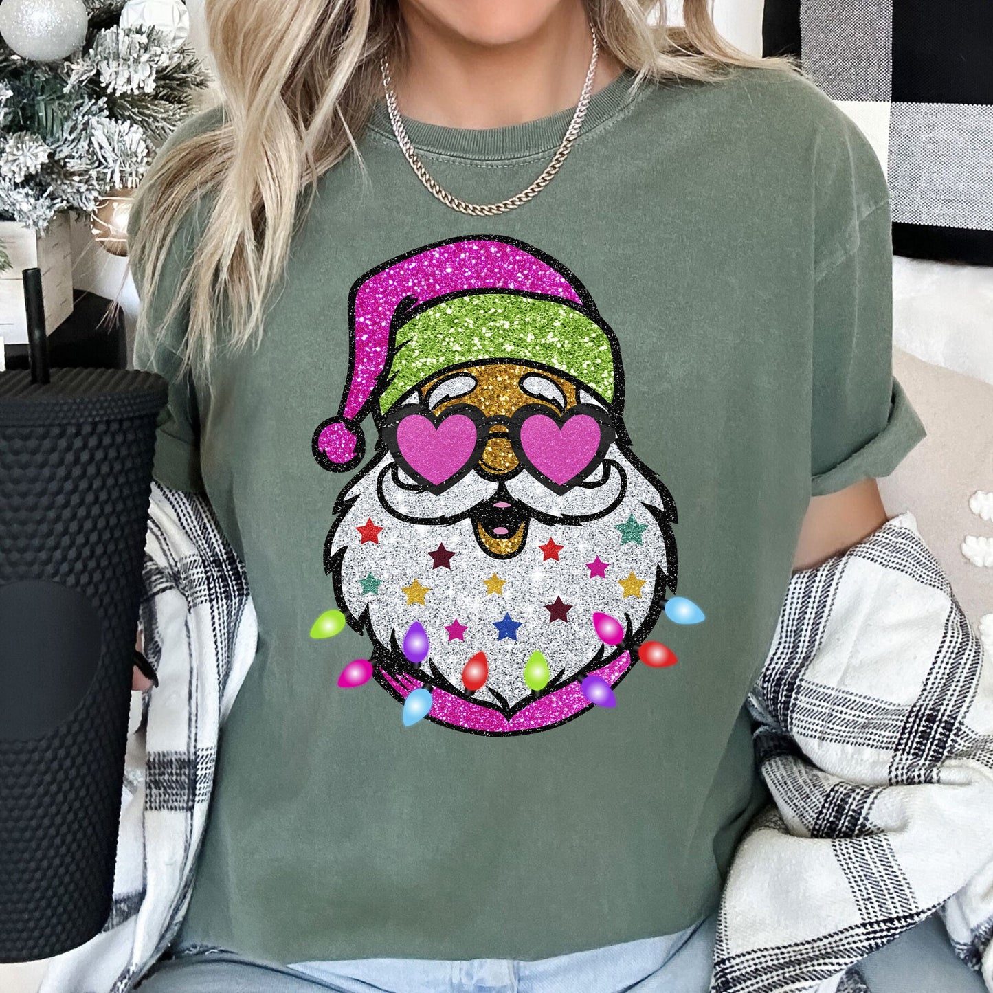 Retro Sparkly Santa, Glitter Effect, Christmas, Comfort Colors Tshirt