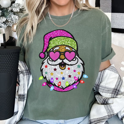 Retro Sparkly Santa, Glitter Effect, Christmas, Comfort Colors Tshirt
