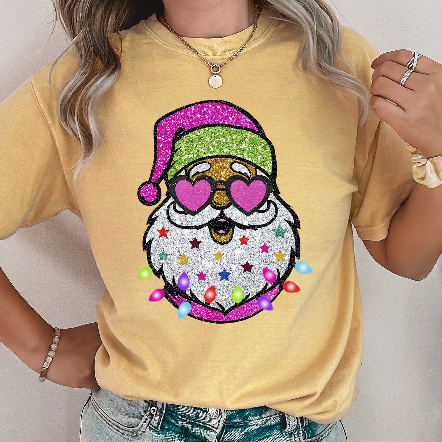 Retro Sparkly Santa, Glitter Effect, Christmas, Comfort Colors Tshirt
