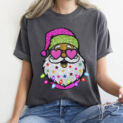 Retro Sparkly Santa, Glitter Effect, Christmas, Comfort Colors Tshirt