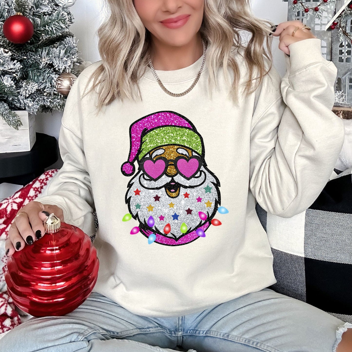 Retro Sparkly Santa, Glitter Effect, Christmas Sweatshirt