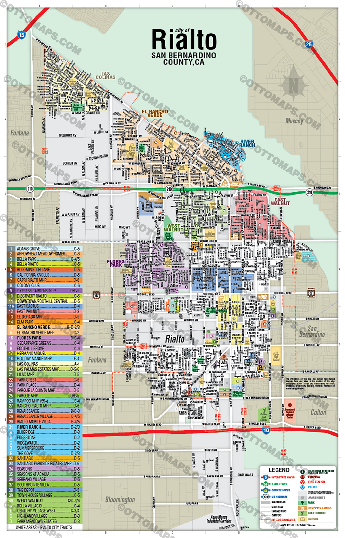 Rialto Map, San Bernardino County, CA - POSTER PRINTS