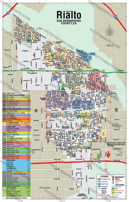 Rialto Map, San Bernardino County, CA - POSTER PRINTS