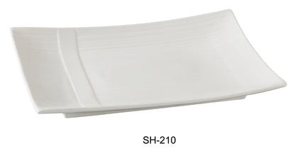 A rectangular, bone white porcelain plate with a simple design, marked with the model number SH-210.