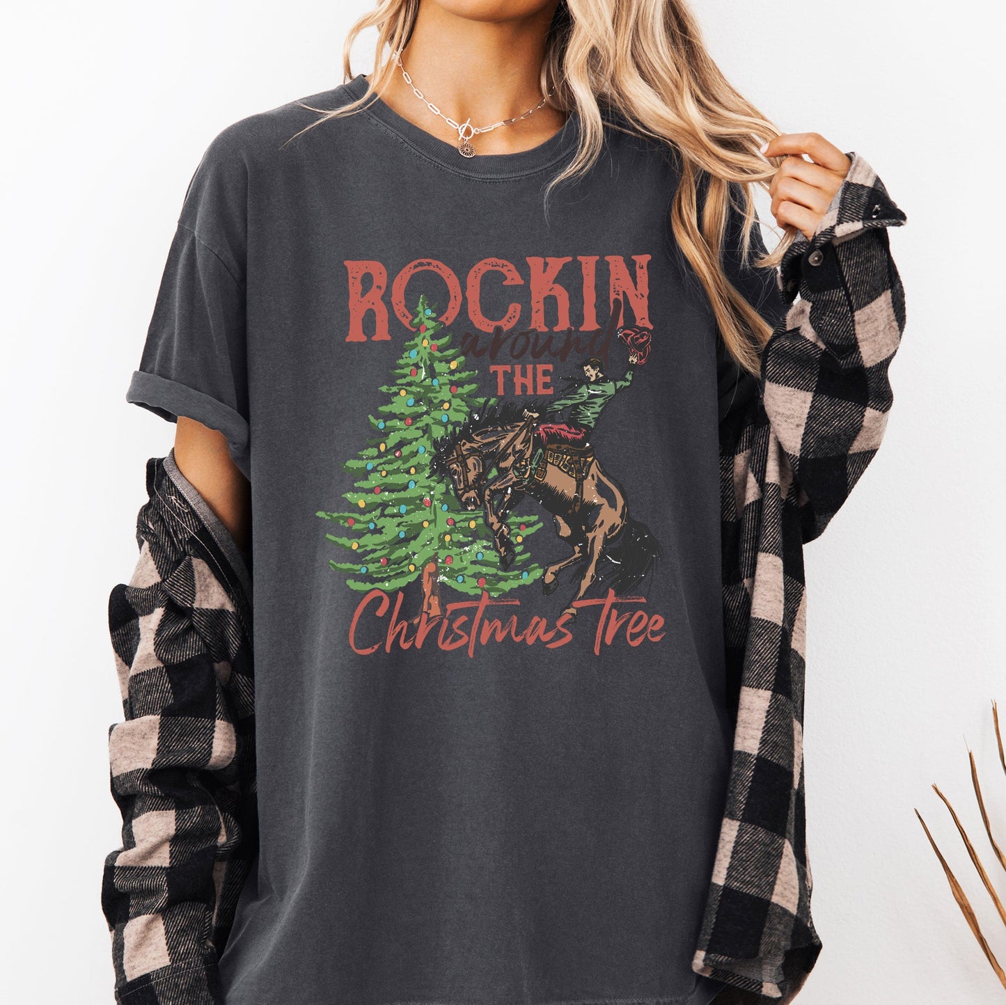 Rockin Around The Christmas Tree, Cowboy, Country, Western, Santa, Xmas Tshirt Comfort Colors T-Shirt