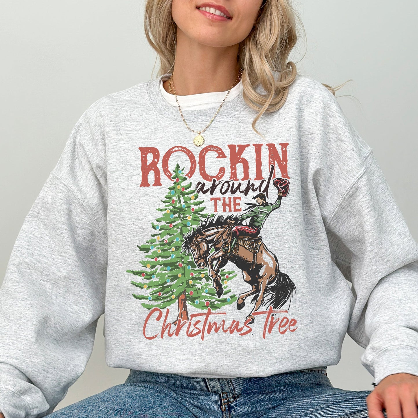 Rockin Around The Christmas Tree, Cowboy, Country, Western, Santa, Xmas Sweatshirt