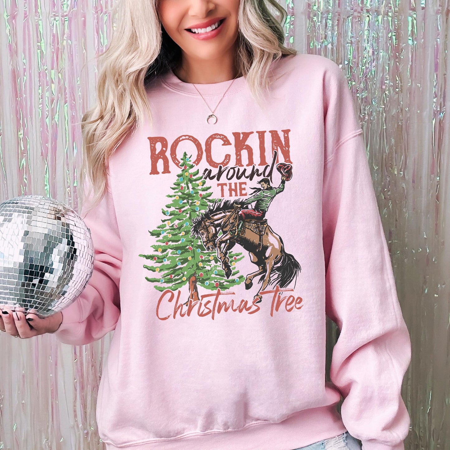 Rockin Around The Christmas Tree, Cowboy, Country, Western, Santa, Xmas Sweatshirt