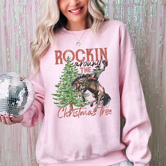 Rockin Around The Christmas Tree, Cowboy, Country, Western, Santa, Xmas Sweatshirt