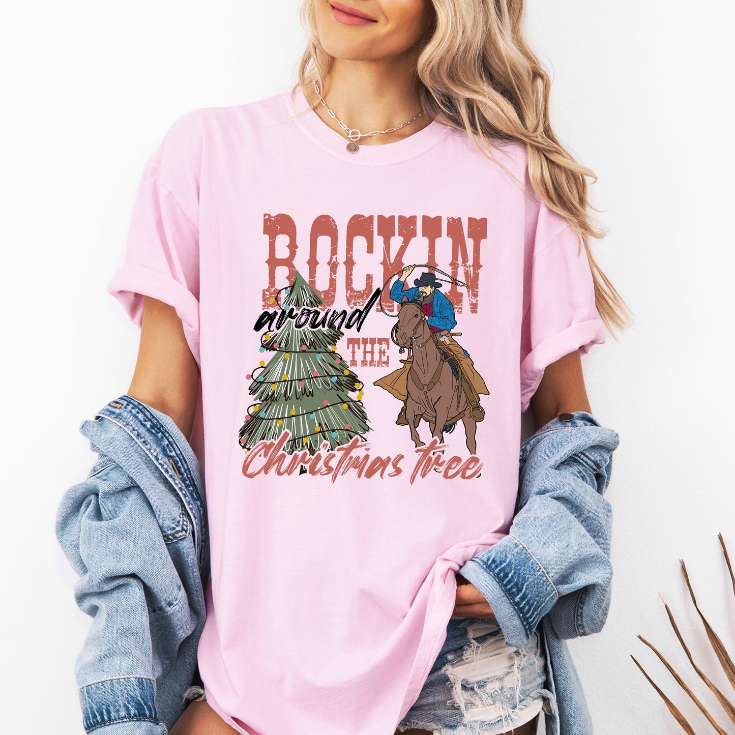 Rockin Around The Christmas Tree, Cowboy, Lasso, Country, Western, Santa, Xmas Tshirt Comfort Colors T-Shirt