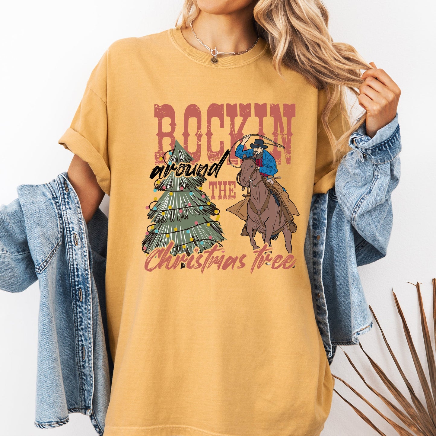 Rockin Around The Christmas Tree, Cowboy, Lasso, Country, Western, Santa, Xmas Tshirt Comfort Colors T-Shirt