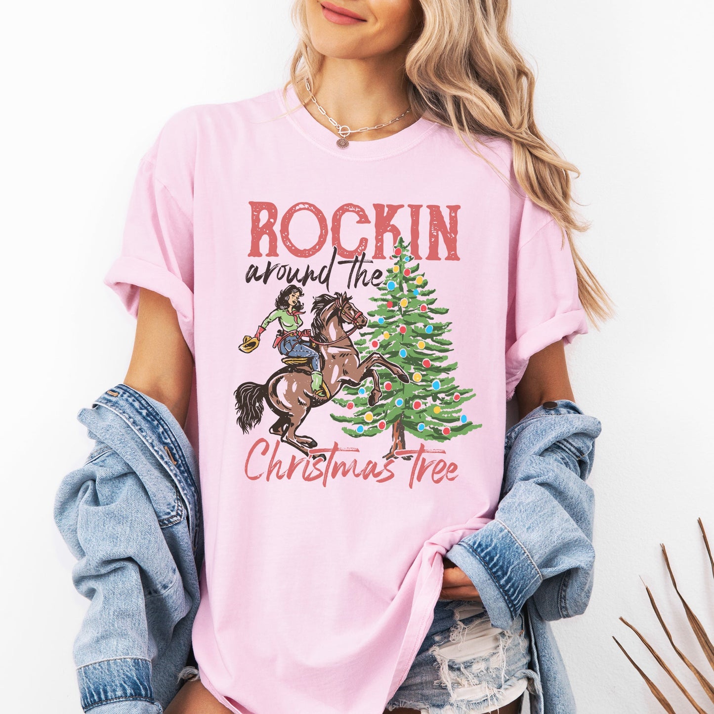 Rockin Around The Christmas Tree, Cowgirl, Country, Western, Santa, Xmas Tshirt Comfort Colors T-Shirt
