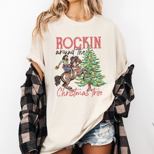 Rockin Around The Christmas Tree, Cowgirl, Country, Western, Santa, Xmas Tshirt Comfort Colors T-Shirt