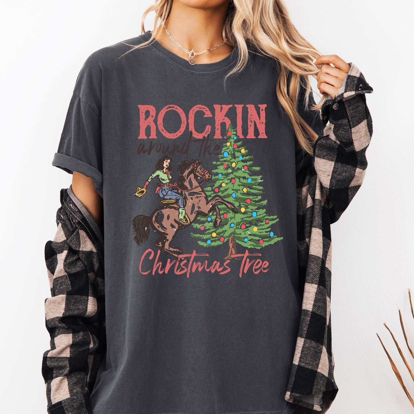 Rockin Around The Christmas Tree, Cowgirl, Country, Western, Santa, Xmas Tshirt Comfort Colors T-Shirt
