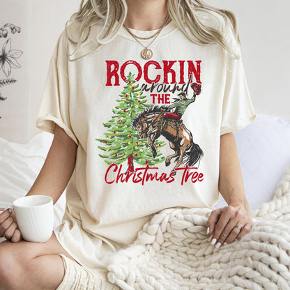 Rocking Around The Christmas Tree, Cowboy, Horse, Rodeo, Comfort Colors Tshirt