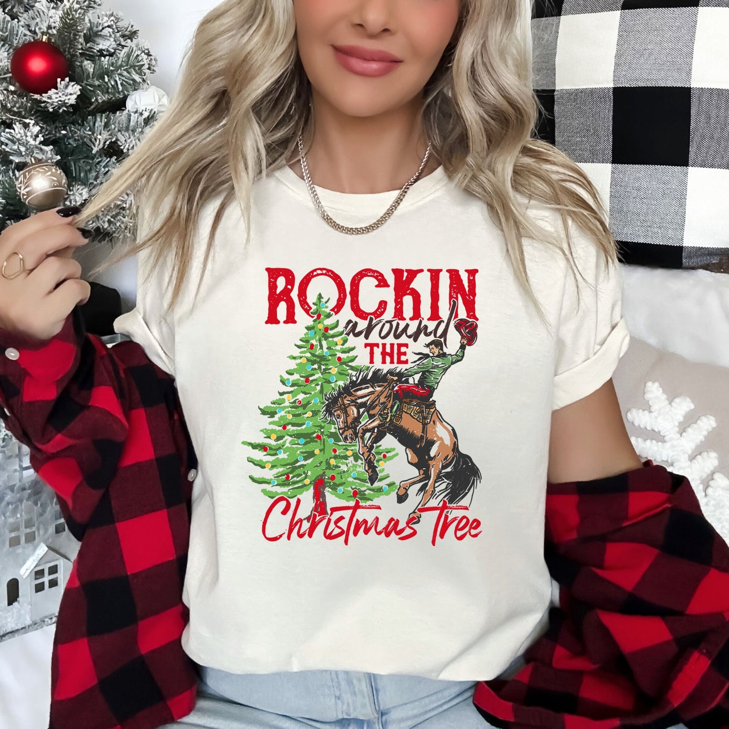 Rocking Around The Christmas Tree, Cowboy, Horse, Rodeo Super Soft Tshirt