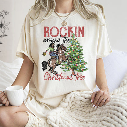 Rocking Around The Christmas Tree, Cowboy, Horse, Rodeo, Comfort Colors Tshirt