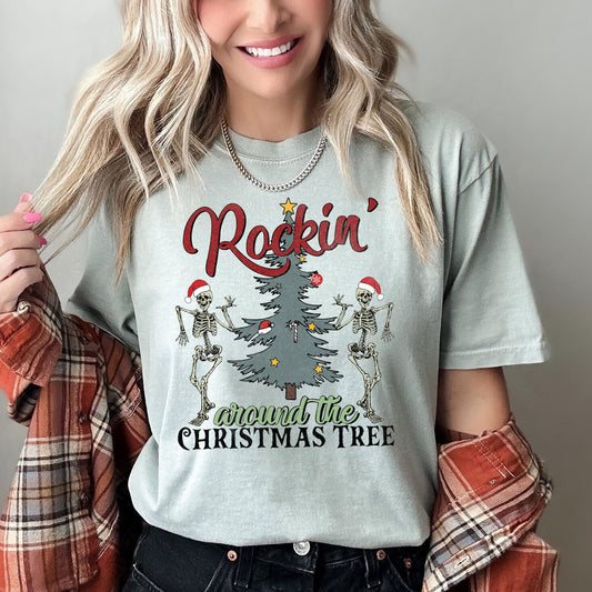 Rocking Around The Christmas Tree, Dancing Skeletons, Comfort Colors Tshirt