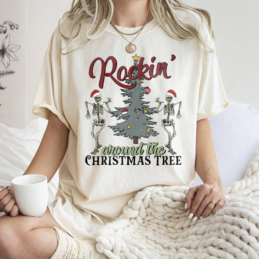Rocking Around The Christmas Tree, Dancing Skeletons, Comfort Colors Tshirt