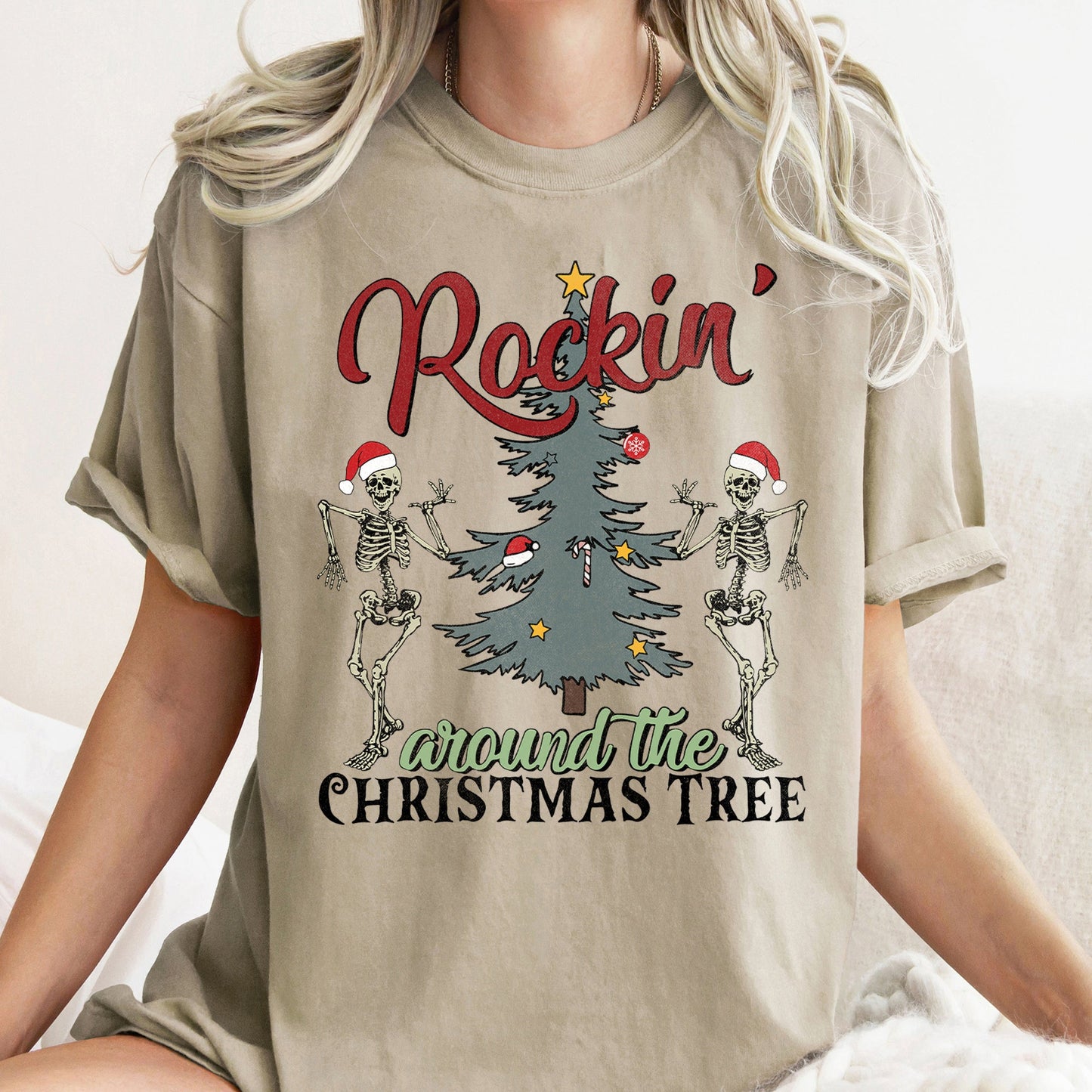 Rocking Around The Christmas Tree, Dancing Skeletons, Comfort Colors Tshirt