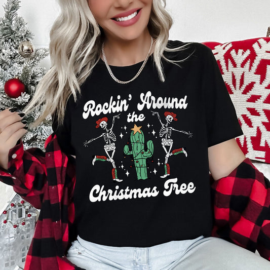 Rocking Around The Christmas Tree, Desert, Cactus, Dancing Skeletons Super Soft Tees
