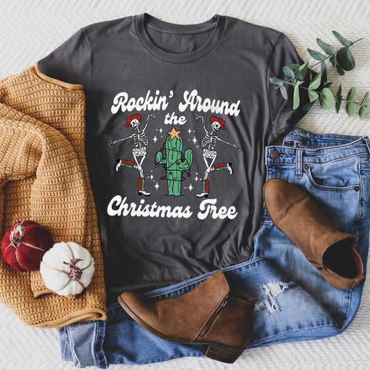Rocking Around The Christmas Tree, Desert, Cactus, Dancing Skeletons Super Soft Tees