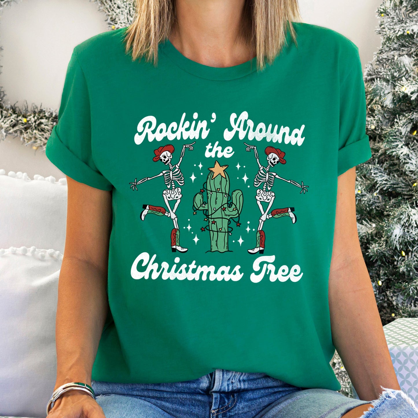 Rocking Around The Christmas Tree, Desert, Cactus, Dancing Skeletons Super Soft Tees