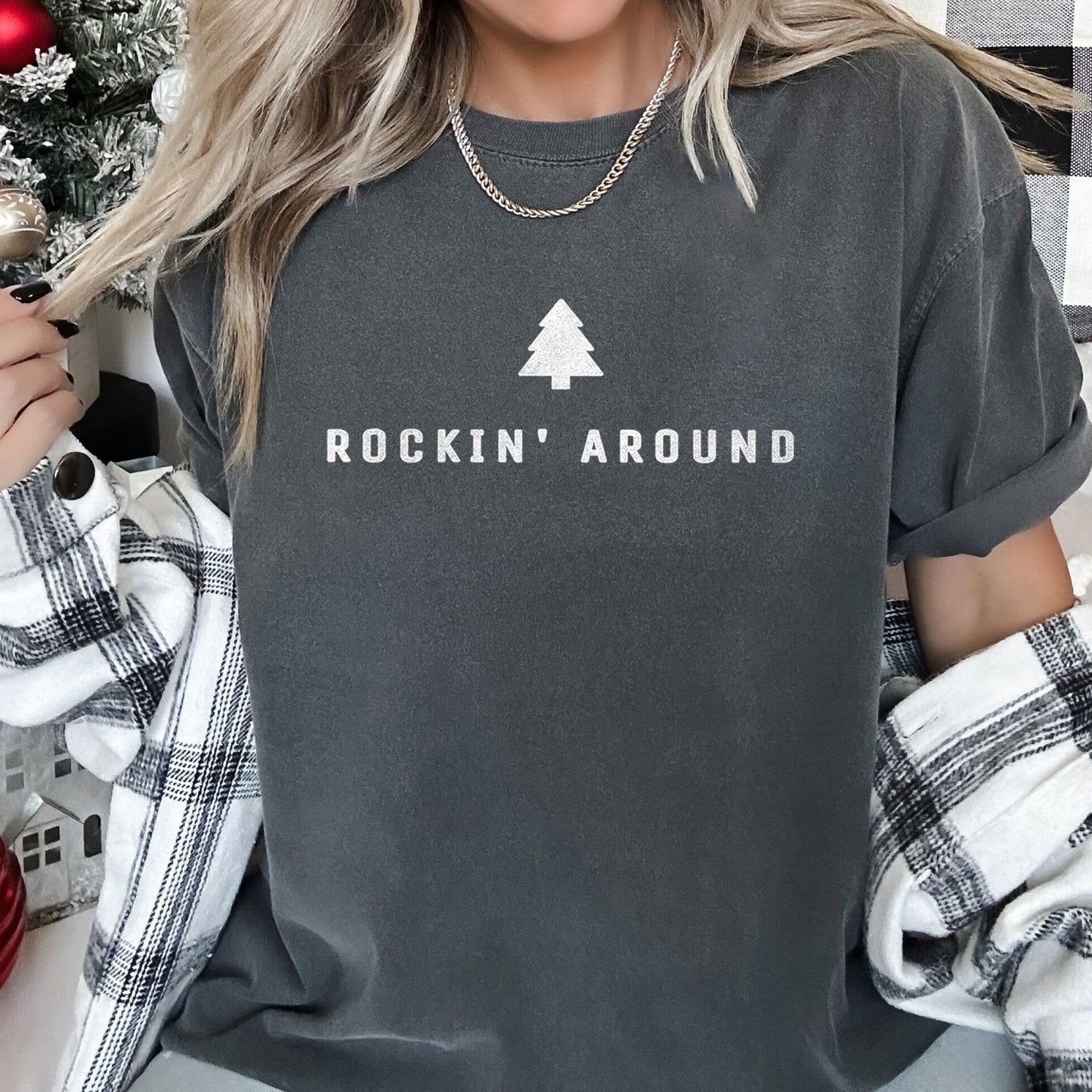 Rocking Around The Christmas Tree, Minimal, Retro, Rock And Roll , Comfort Colors Tshirt