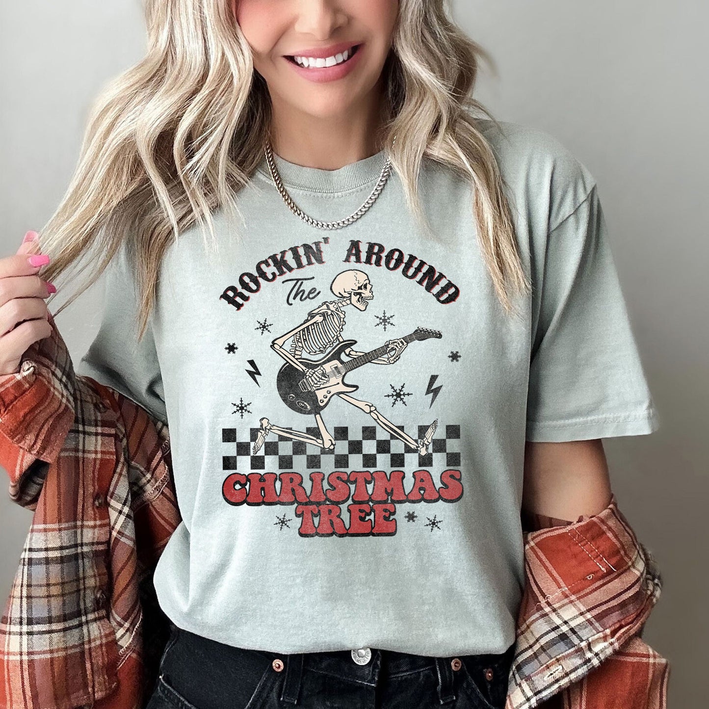 Rocking Around The Christmas Tree, Skeleton, Retro, Rock And Roll, Comfort Colors Tshirt