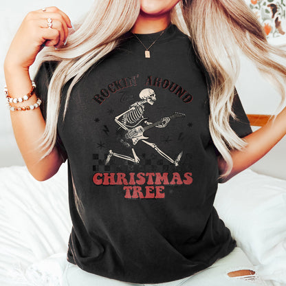 Rocking Around The Christmas Tree, Skeleton, Retro, Rock And Roll, Comfort Colors Tshirt