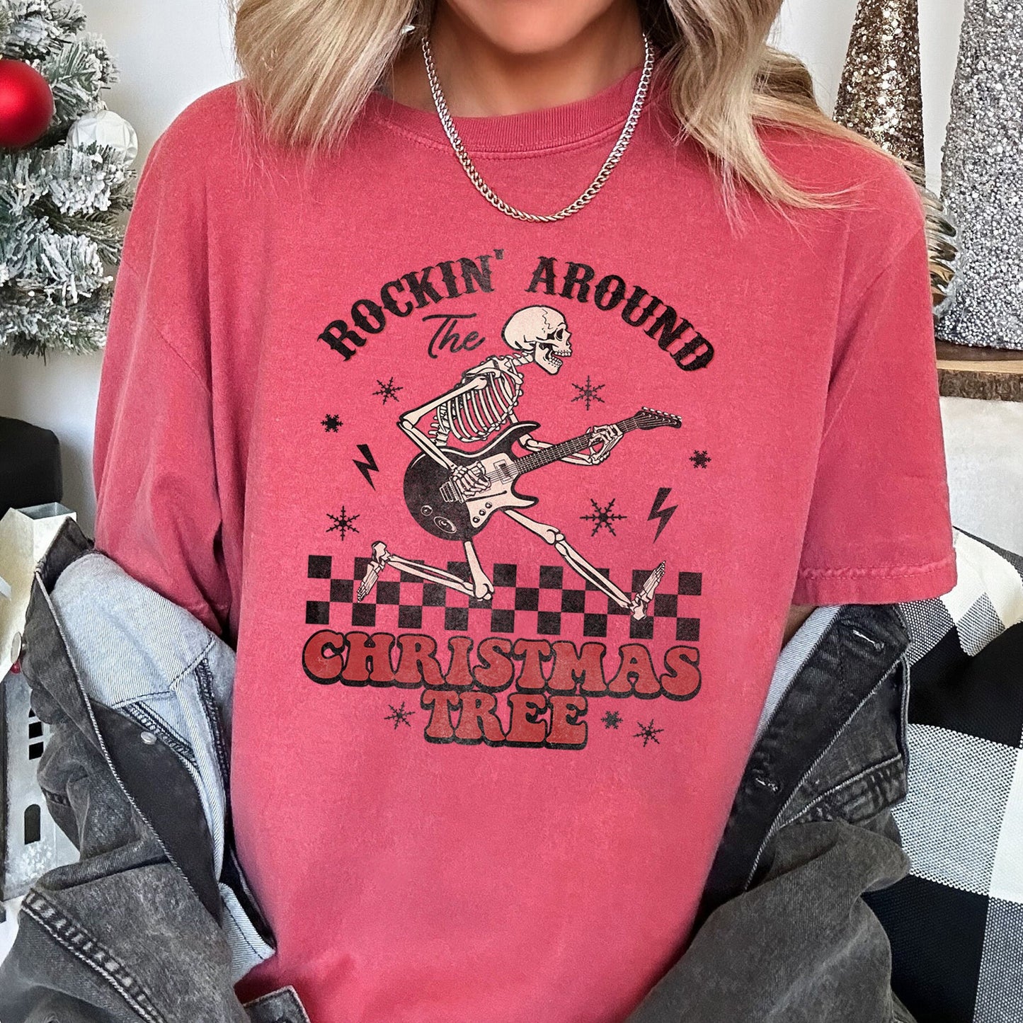 Rocking Around The Christmas Tree, Skeleton, Retro, Rock And Roll, Comfort Colors Tshirt