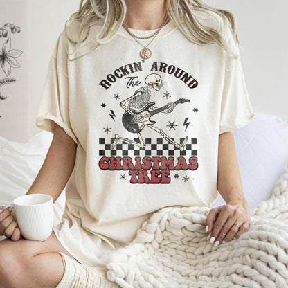 Rocking Around The Christmas Tree, Skeleton, Retro, Rock And Roll, Comfort Colors Tshirt